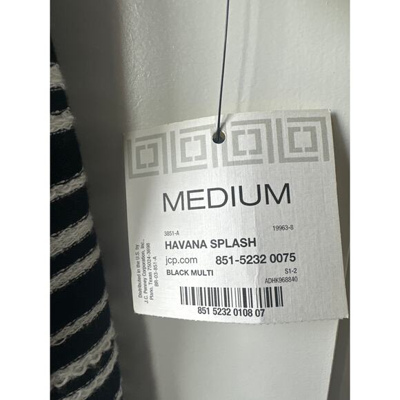 Liz Claiborne Black & White Striped Tunic Top Pockets Womens Medium Nautical NWT - Picture 2 of 8